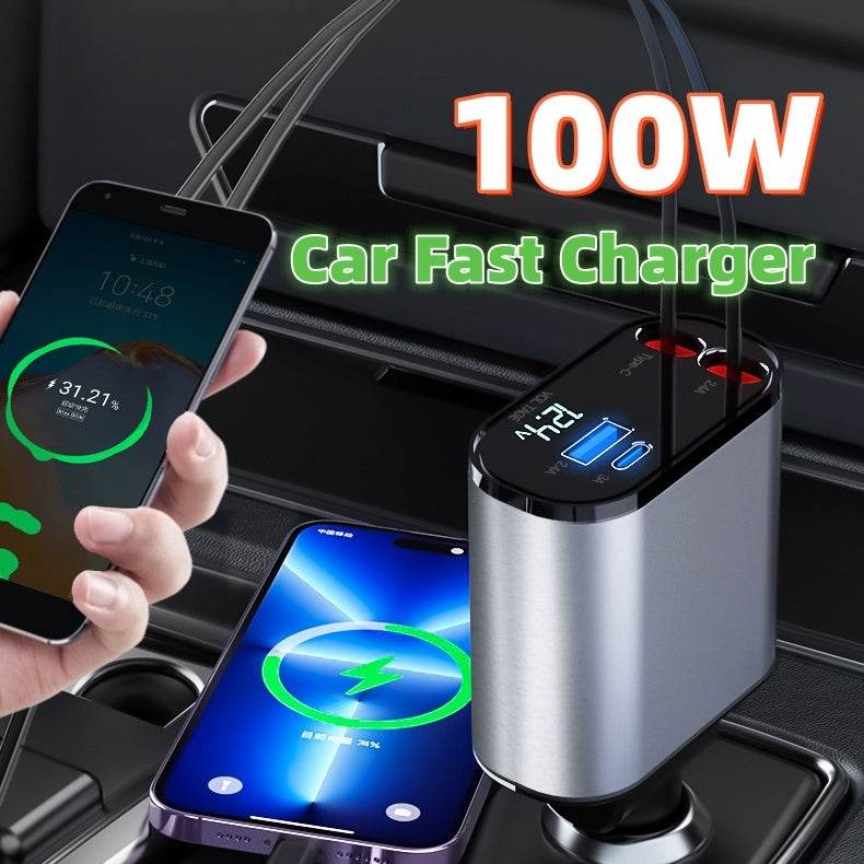 Metal Car Charger 100W Super Fast Charging Car Cigarette Lighter USB And TYPE-C Adapter - Velora