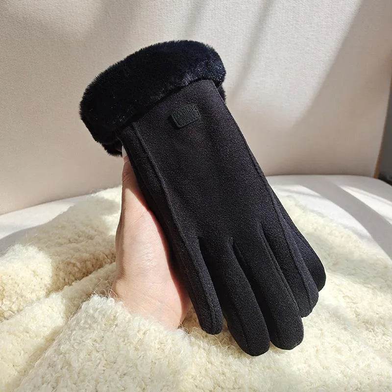 Fleece Lined Padded Warm Keeping Cute Suede Riding Gloves - Velora