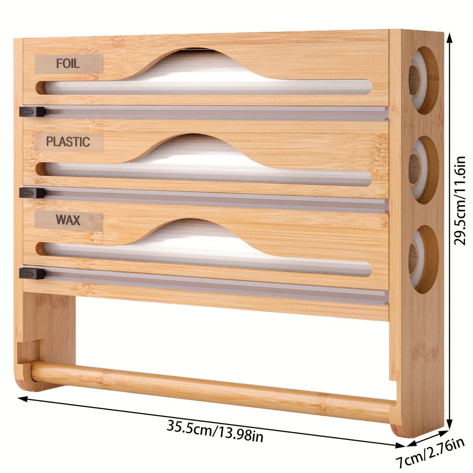 3 grid Bamboo Wood Wall Mounted Food Wrap Dispenser - Velora