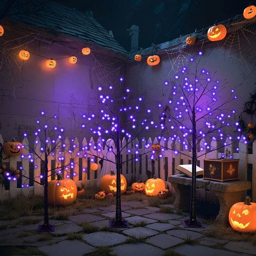 3 Pac Halloween Spooky Tree With Purple Lights, 4FT 5FT And 6FT, Lighted Black Tree For Halloween Decoration - Velora
