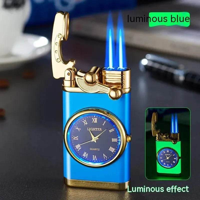 New Lighter With Electric Watch Rocker Arm Automatic Ignition Straight Blue Flame Lighter Creative Real Dial Inflatable Windproof Cigar Lighter Men's Watch Gift - Velora