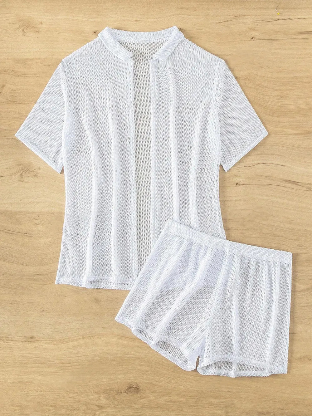 Open Front Half Sleeve Top and Shorts Cover Up Set - Velora