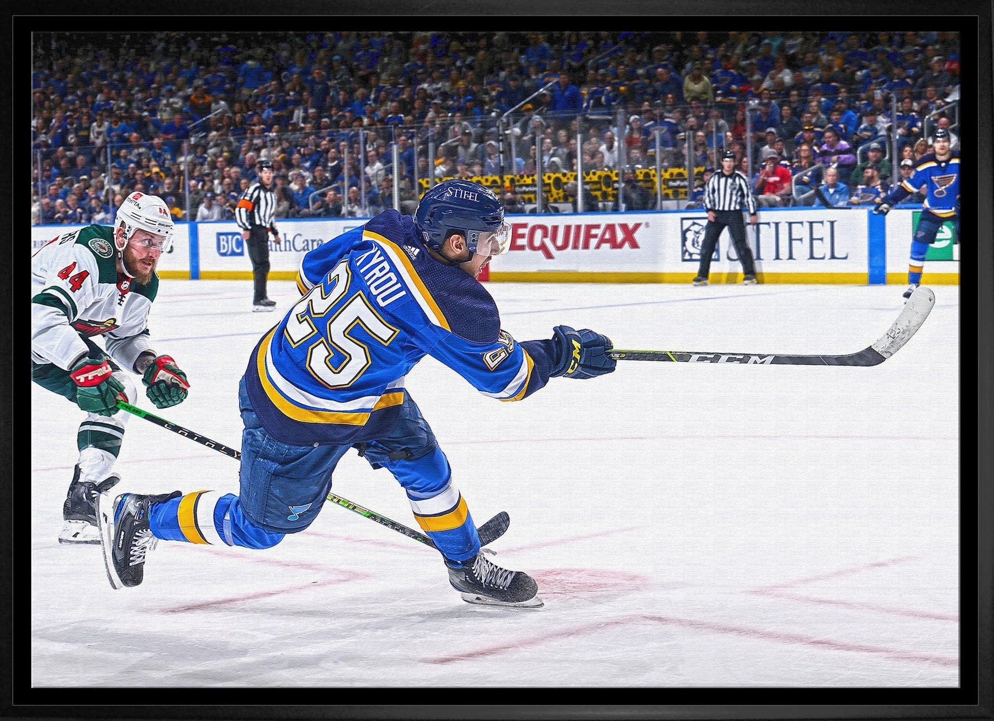 Jordan Kyrou St. Louis Blues Framed 20x29Shooting Canvas Frameworth Sports Marketing