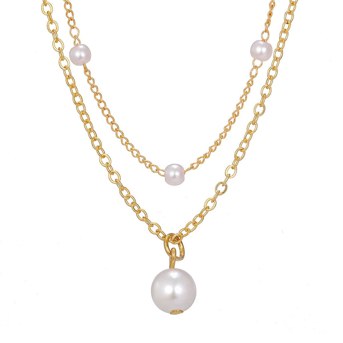 Fashion Jewelry Women's Pearl Tassel Pendant Double-layer Necklace Gold Pearl Necklace For Women - Velora