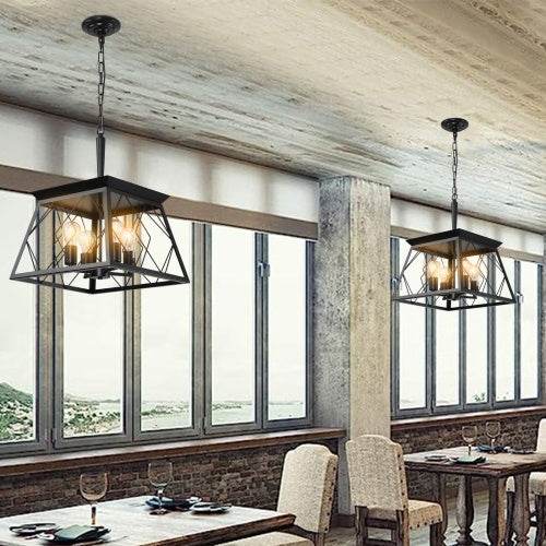 4 Lights Farmhouse Chandelier For Dining Room Black - Velora