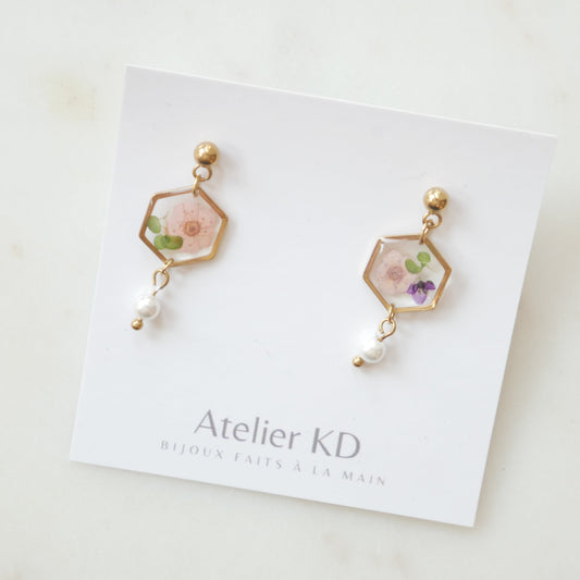 Boucles d’oreilles Chloé rose - Hexa (petit) - Velora