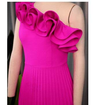 One Shoulder Diagonal Collar Casual Dress Women - Velora
