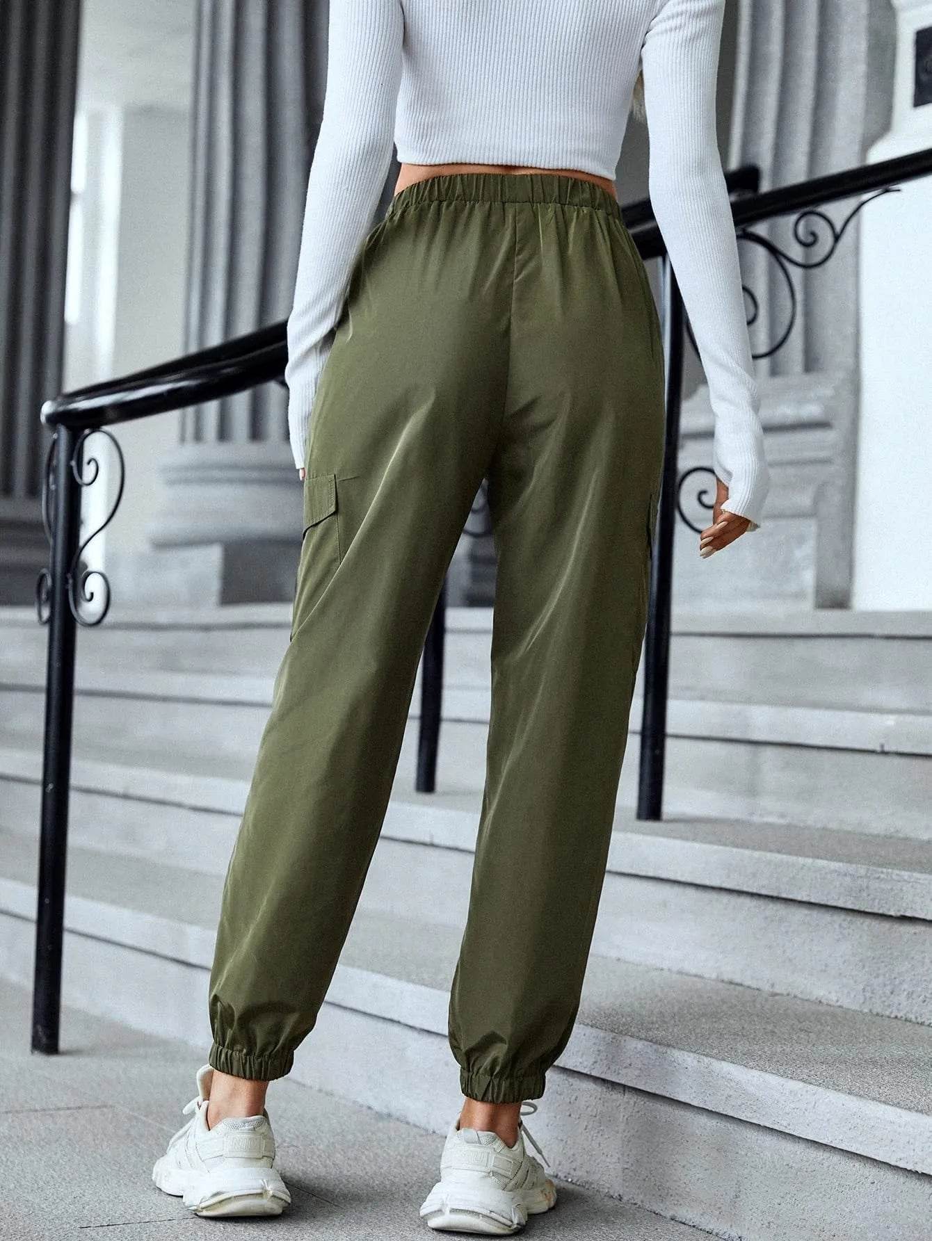 New Cargo Pants Fashion Casual Multi-pocket Elastic Waist Pencil Pants For Women - Velora