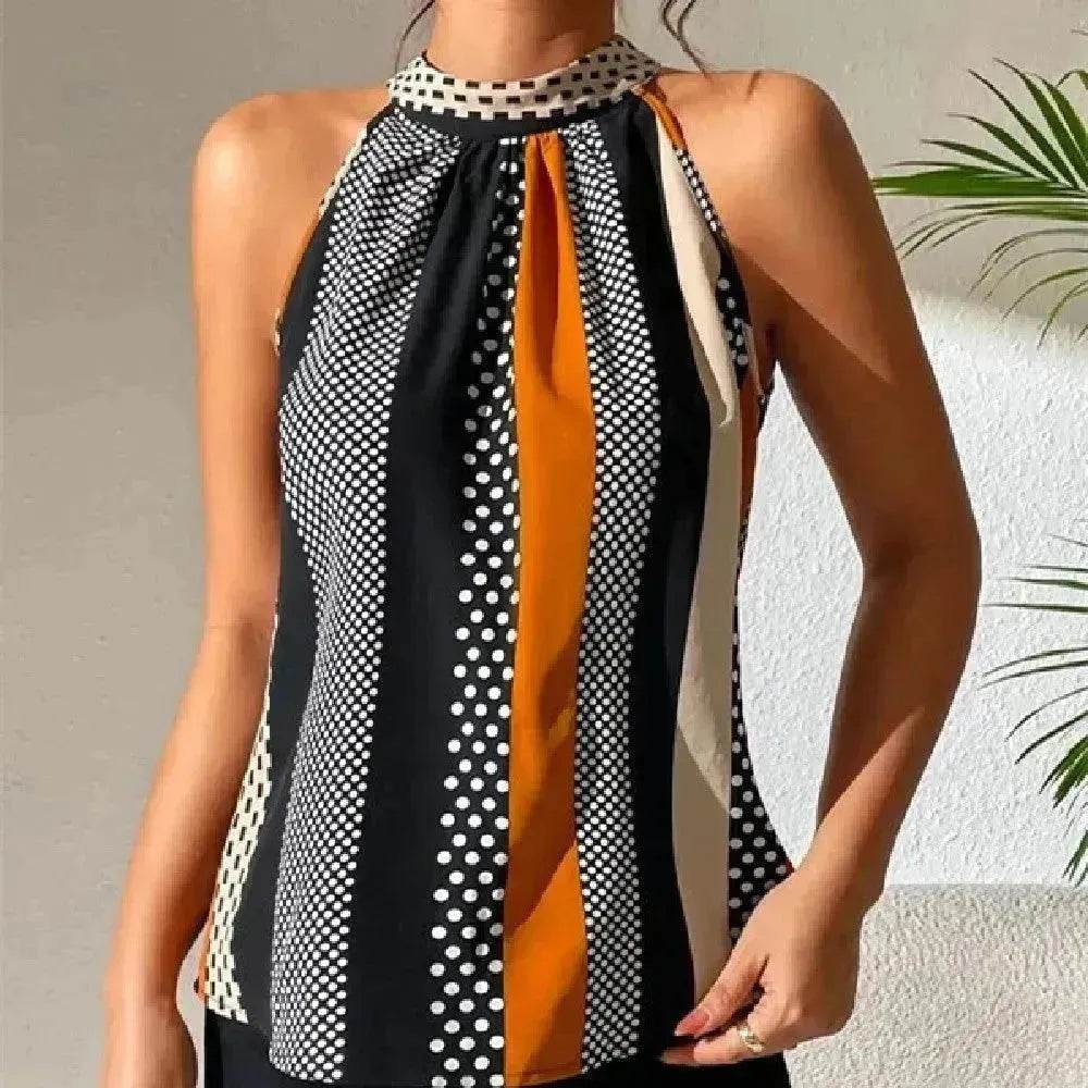 Women's Polka Dot Top Halter Neck – Classy & Elegant Style - Velora
