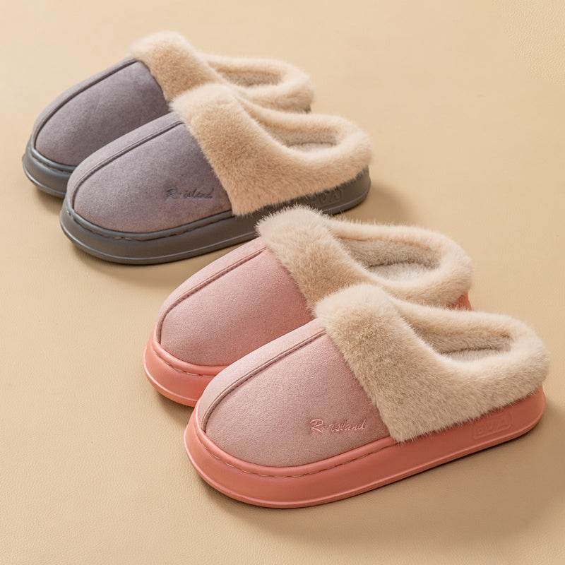 New Winter Cosy Warm Couple Style Concise Fluffy Slippers Women Men Non-slip Soft Slides Indoor Mule Ladies' Home Cotton Shoes - Velora
