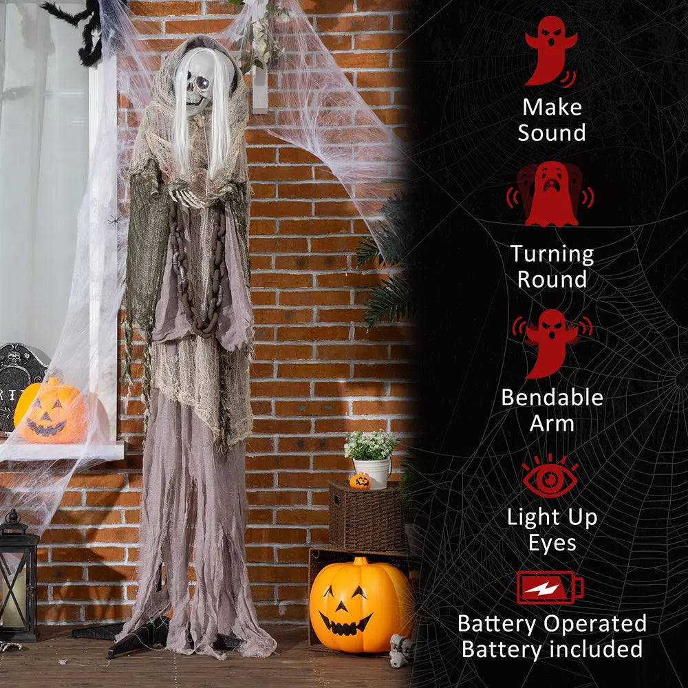 74inch Life Size Outdoor Halloween Decorations Skeleton Witch, Sound And Motion Activated Animated Prop Animatronic Decor With Light Up Eyes, Spooky Sound EX-STOCK Canada