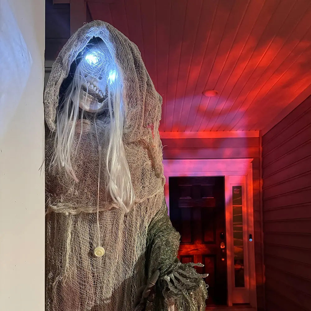 74inch Life Size Outdoor Halloween Decorations Skeleton Witch, Sound And Motion Activated Animated Prop Animatronic Decor With Light Up Eyes, Spooky Sound EX-STOCK Canada