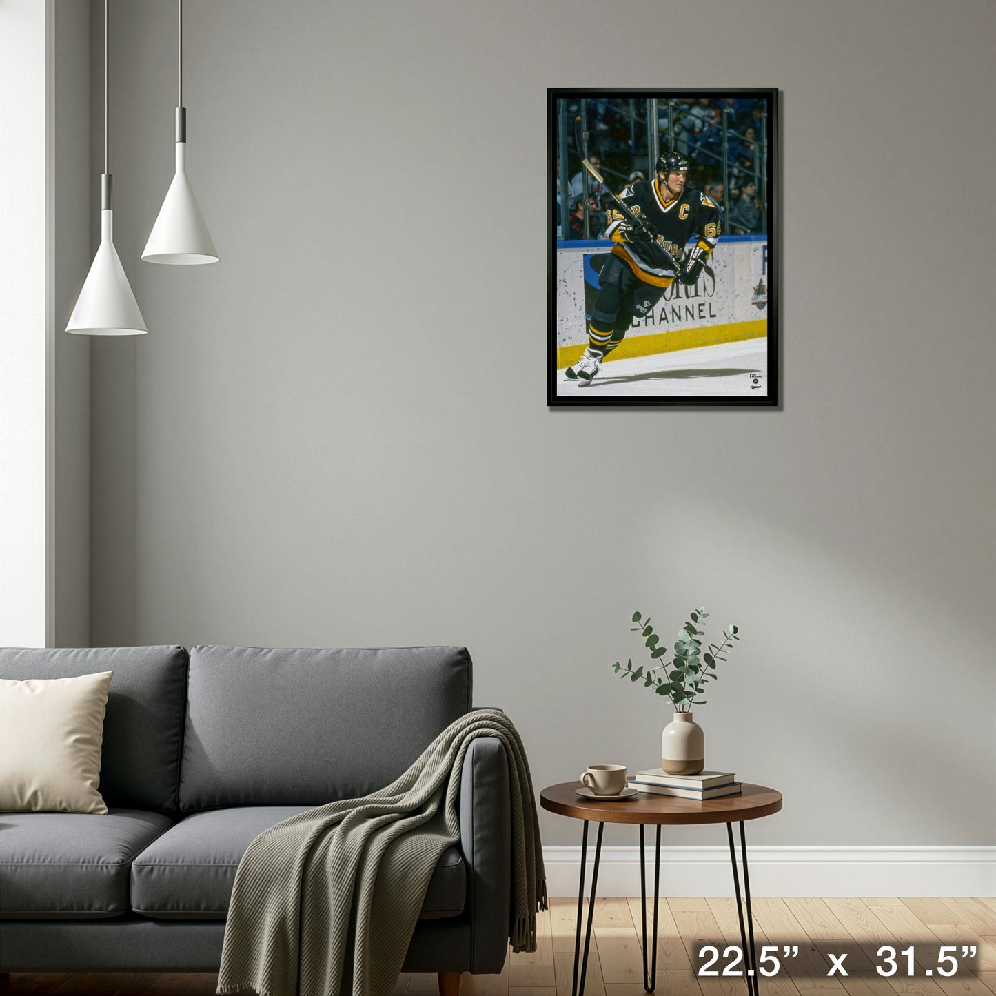 Mario Lemieux 20x29 Framed Canvas Penguins Action-V