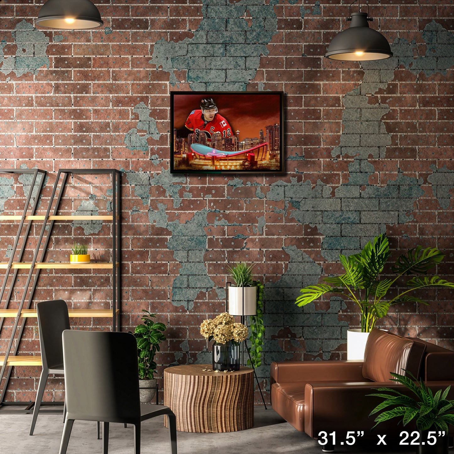 Jarome Iginla 20x29 Framed Canvas Flames Skyline-H