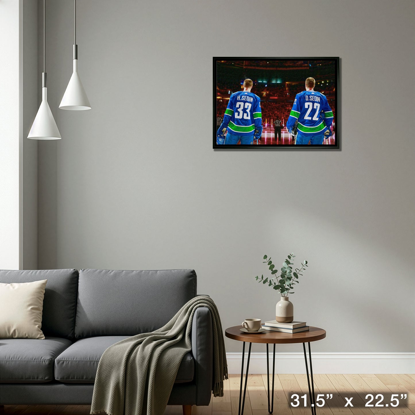 Henrik Sedin and Daniel Sedin 20x29 Framed Canvas Canucks Anthem-H