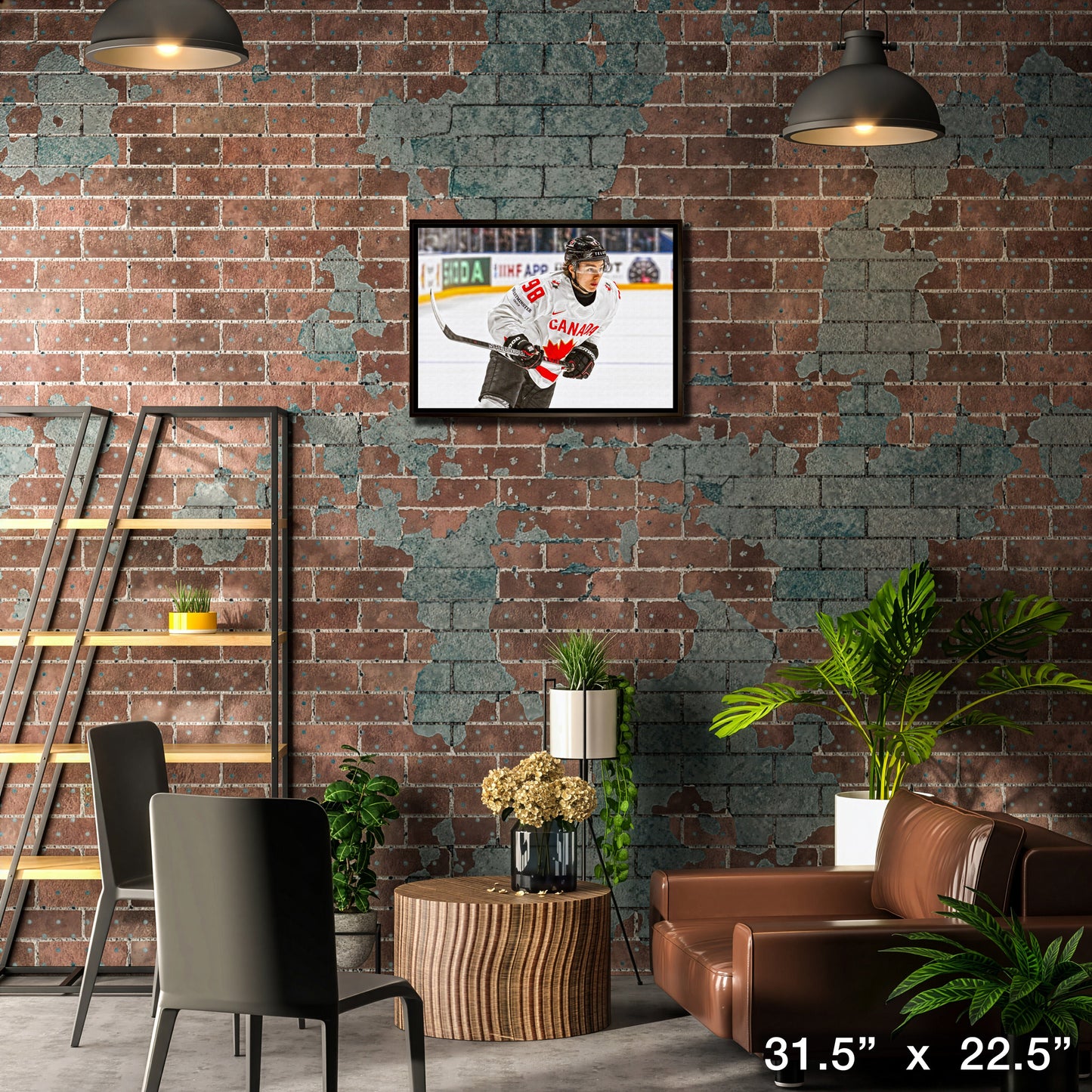 Connor Bedard 20x29 Framed Canvas Canada White Action-H