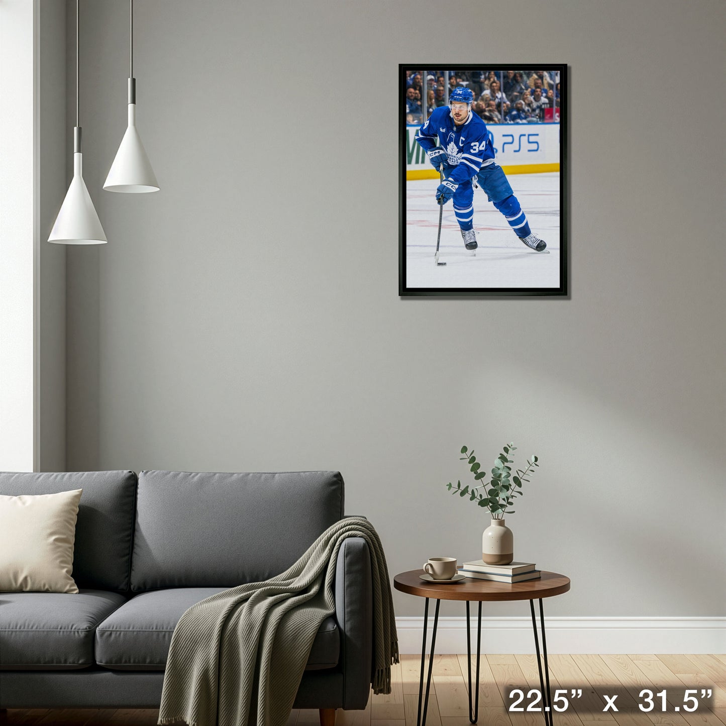 Auston Matthews 20x29 Unsigned Framed Canvas Maple Leafs Action-V