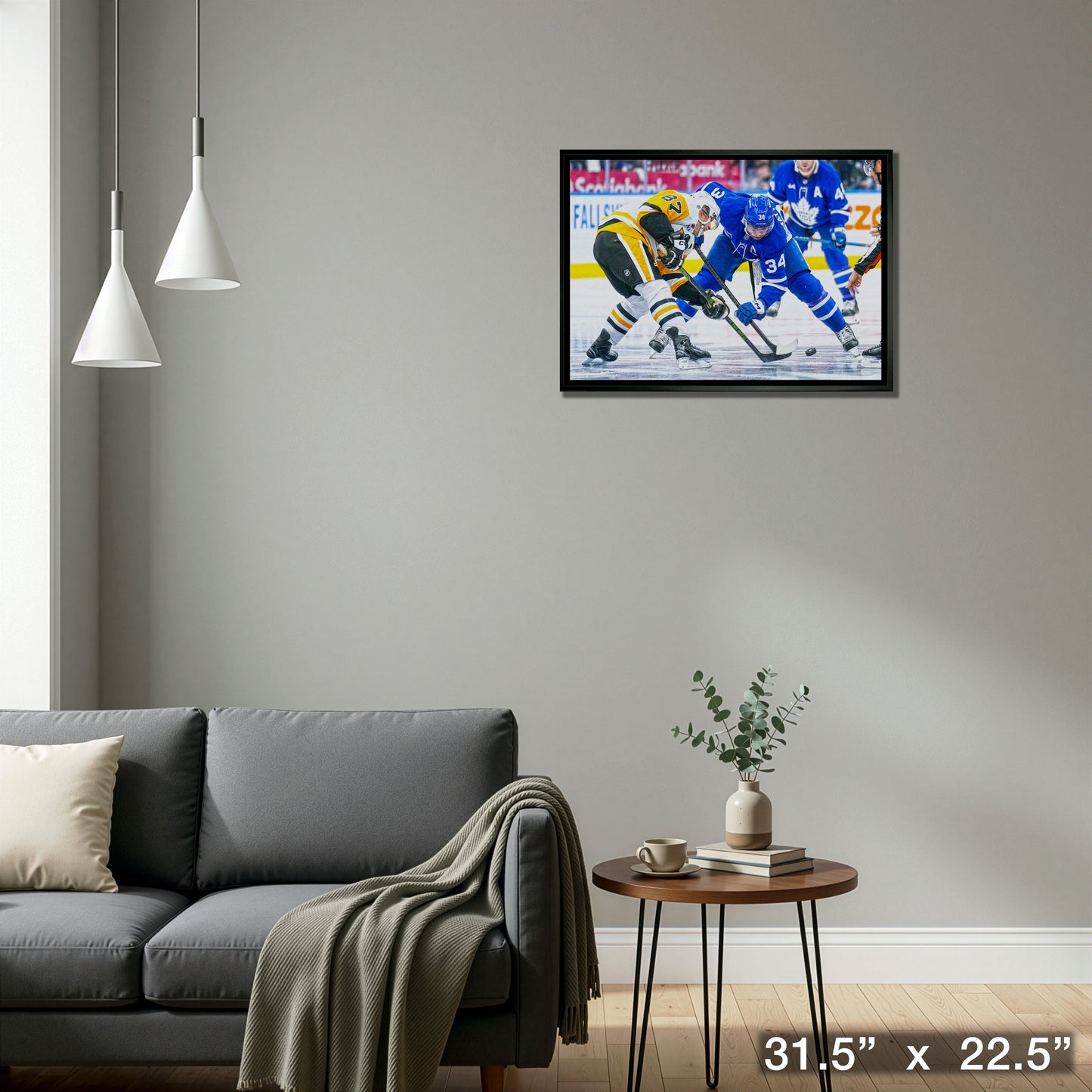 Auston Matthews 20x29 Unsigned Framed Canvas vs Crosby Toronto Maple Leafs and Pittsburgh Penguins