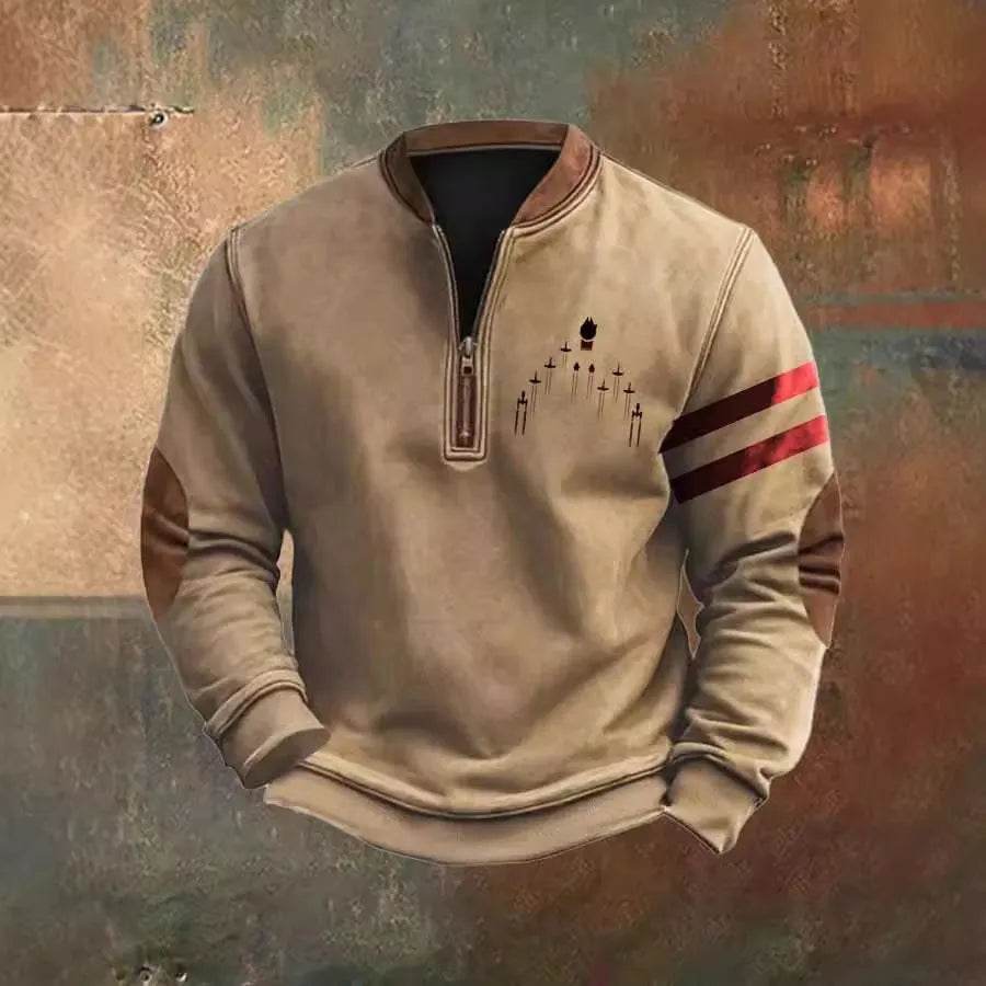 Casual 3D Digital Printing Stand Collar Men's Street Quarter Zip Sweatshirt top - Velora