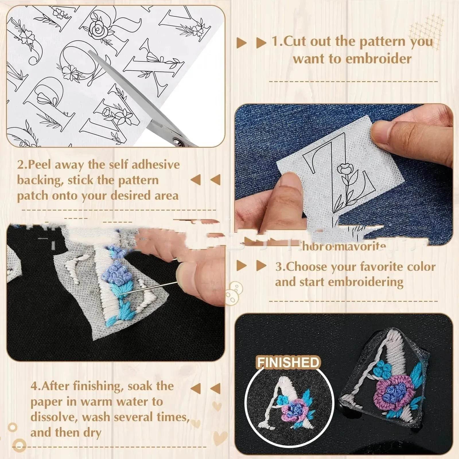 50pcs Water Soluble Stick and Stitch Embroidery Patterns stickers for Clothes - Velora