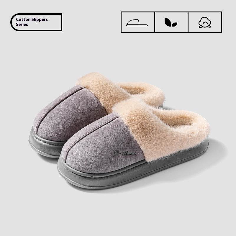 New Winter Cosy Warm Couple Style Concise Fluffy Slippers Women Men Non-slip Soft Slides Indoor Mule Ladies' Home Cotton Shoes - Velora