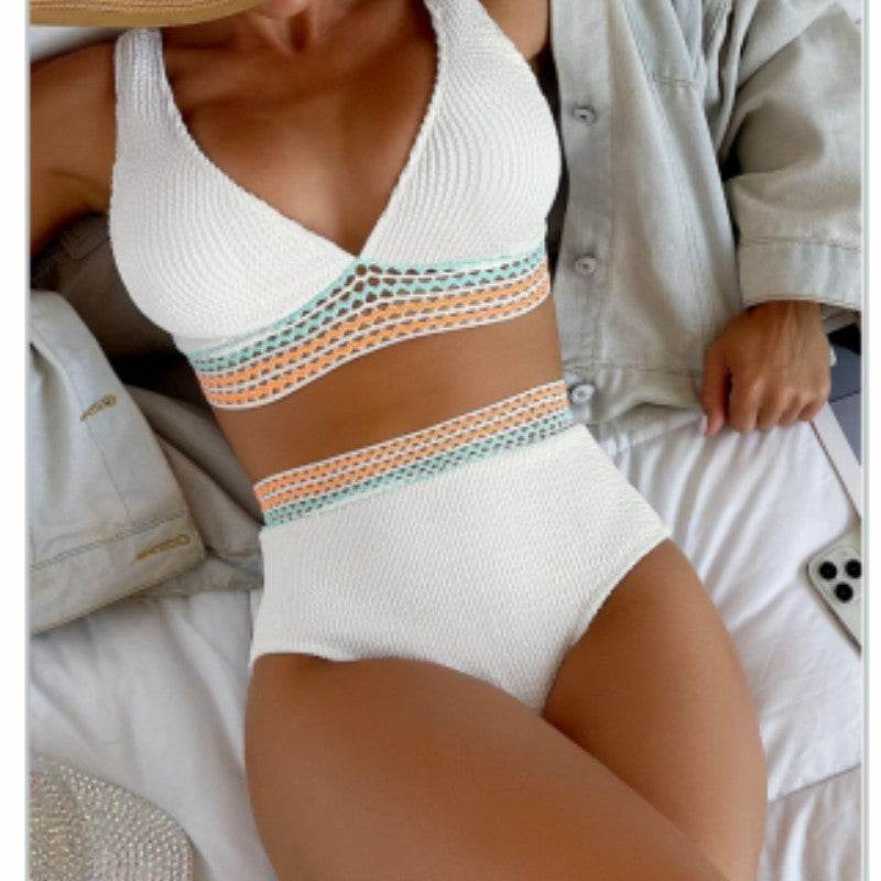 High Waist Split Bikini Solid Color - Velora