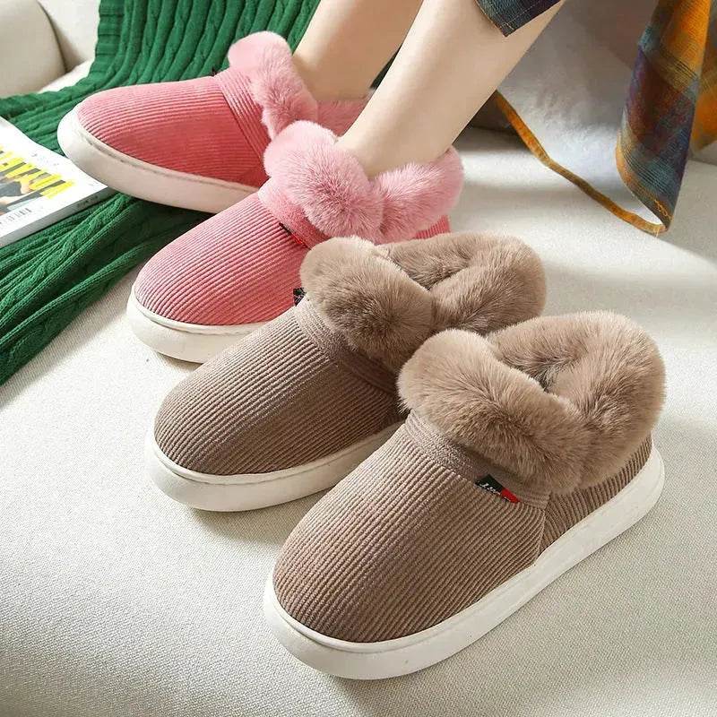 Winter Plush Cotton Shoes For Men And Women Cozy Fluffy Corduroy House Slippers Warm Slip On Fleece House Shoes - Velora