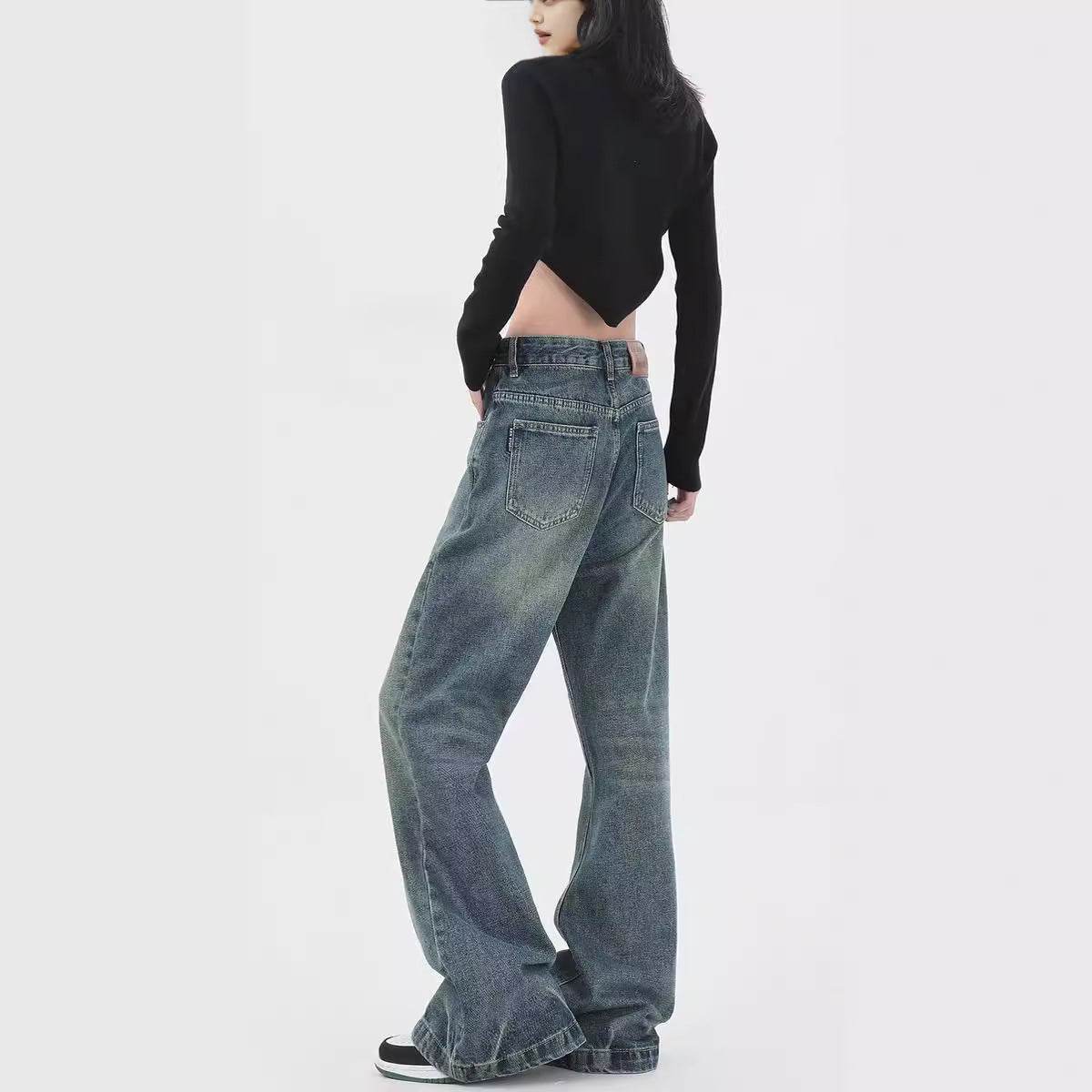 Retro Design Wide Leg Pants High Waisted Boyfriend Jeans - Velora