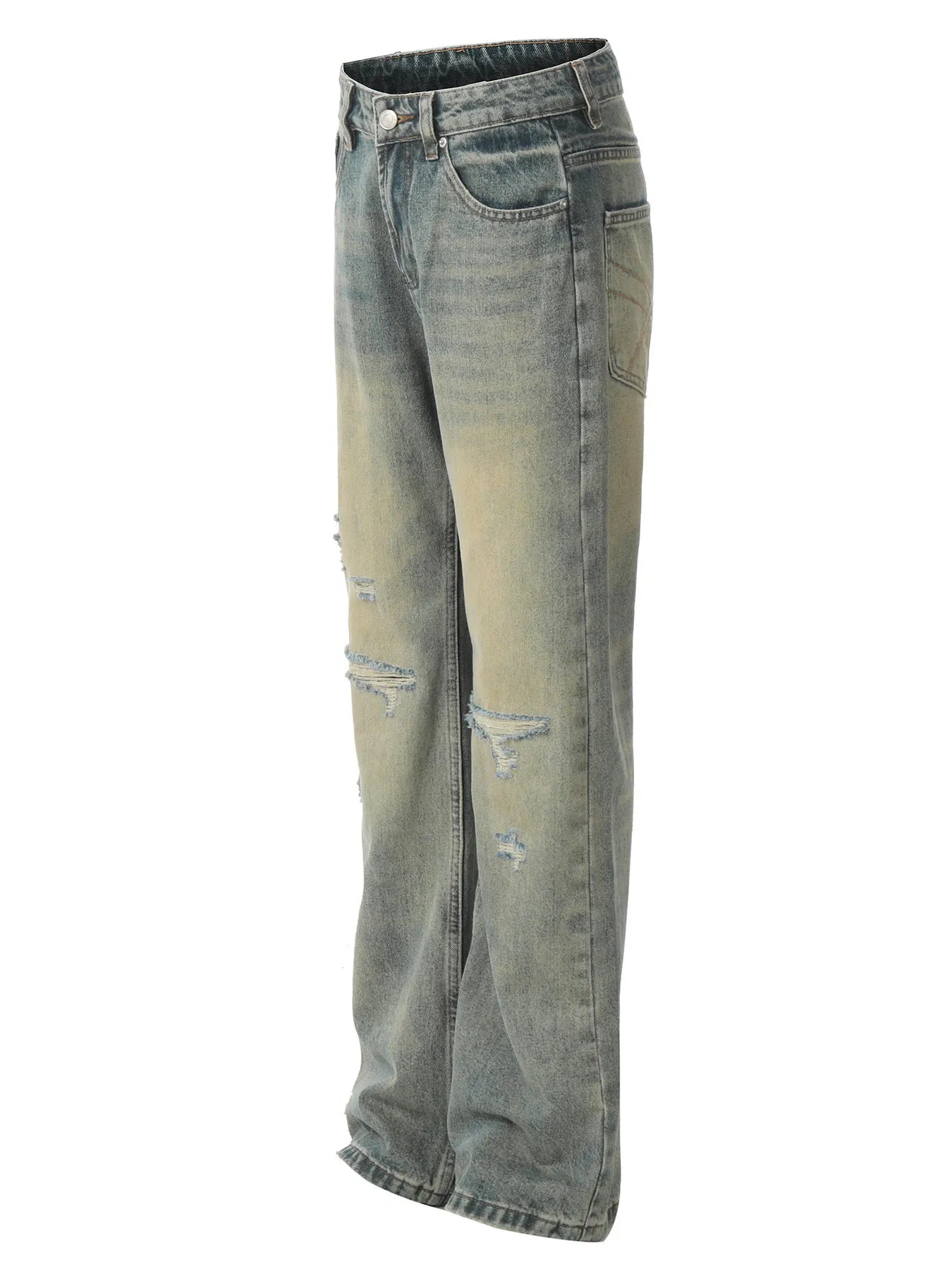 Men's Distressed High-Waist Straight Leg Jeans - Velora