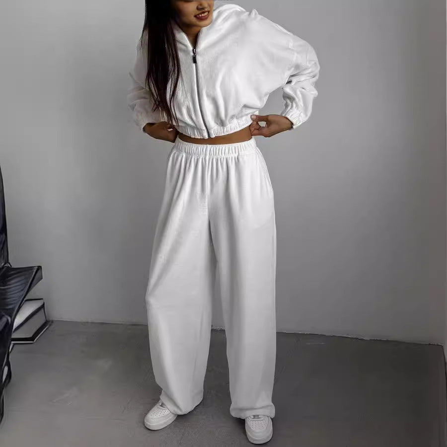 Women's Fashion Casual Loose-fitting Hoodie Stand Collar Sweater Two-piece Suit