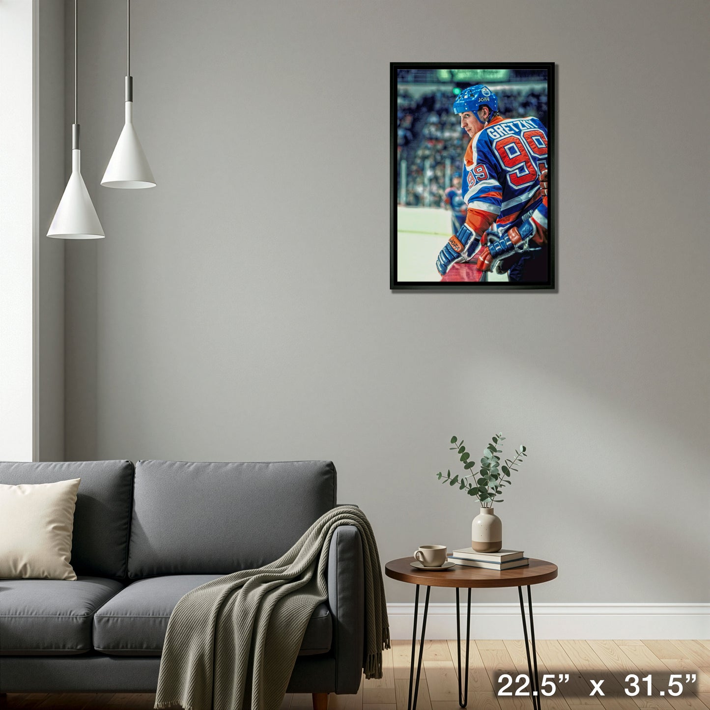 Wayne Gretzky Edmonton Oilers Framed 20x29 Jumping Over Bench Canvas