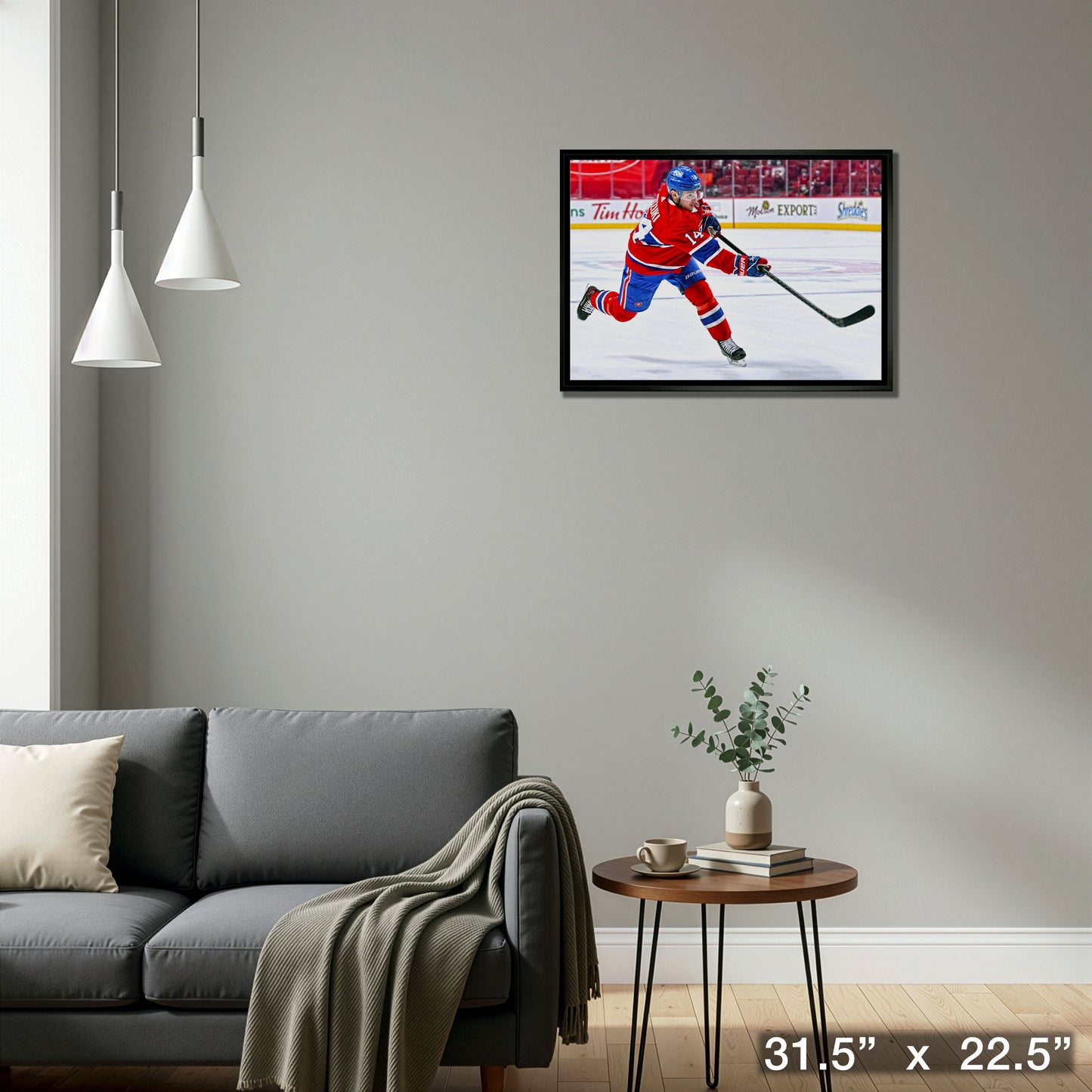 Nick Suzuki Montreal Canadiens Framed 20x29 Shooting Follow Through Canvas