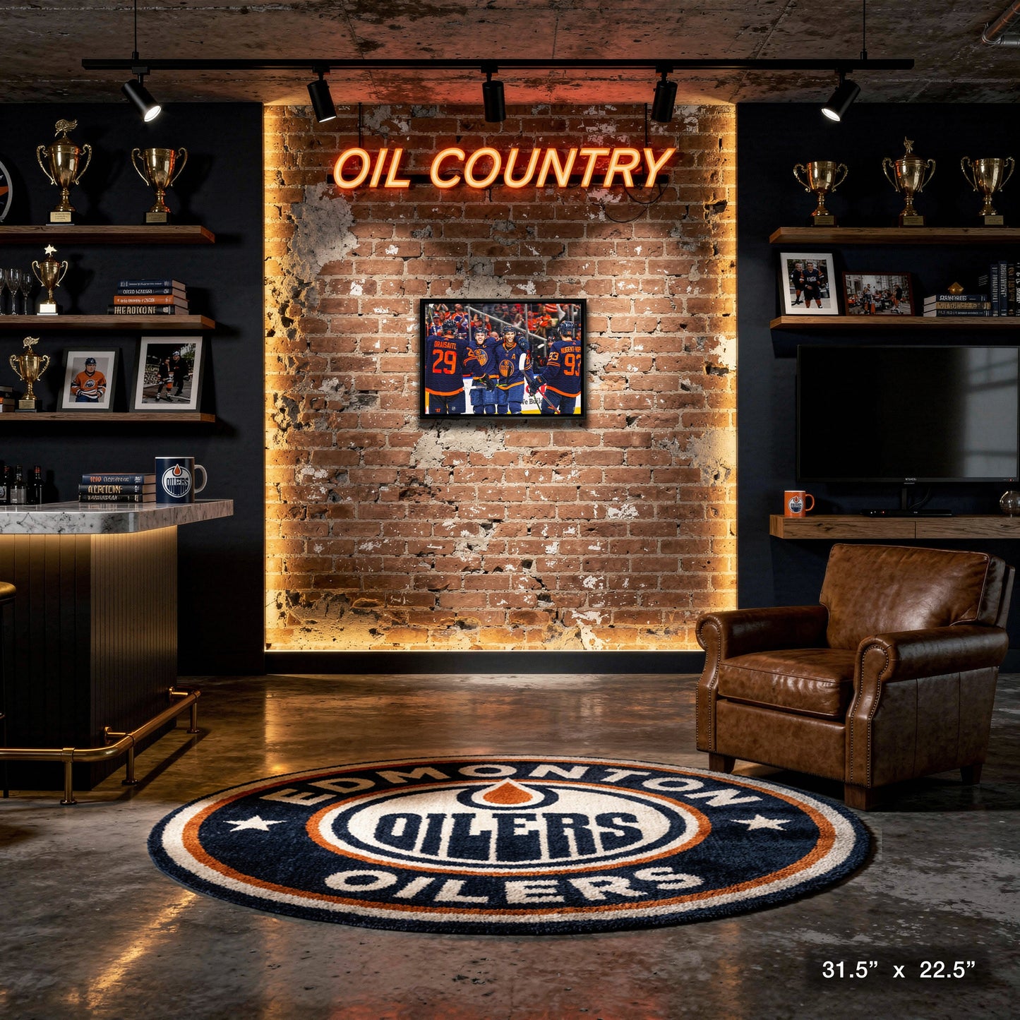 Leon Draisaitl, Connor McDavid, Darnell Nurse and Ryan Nugent-Hopkins 20x29 Framed Canvas Oilers Celebration-H