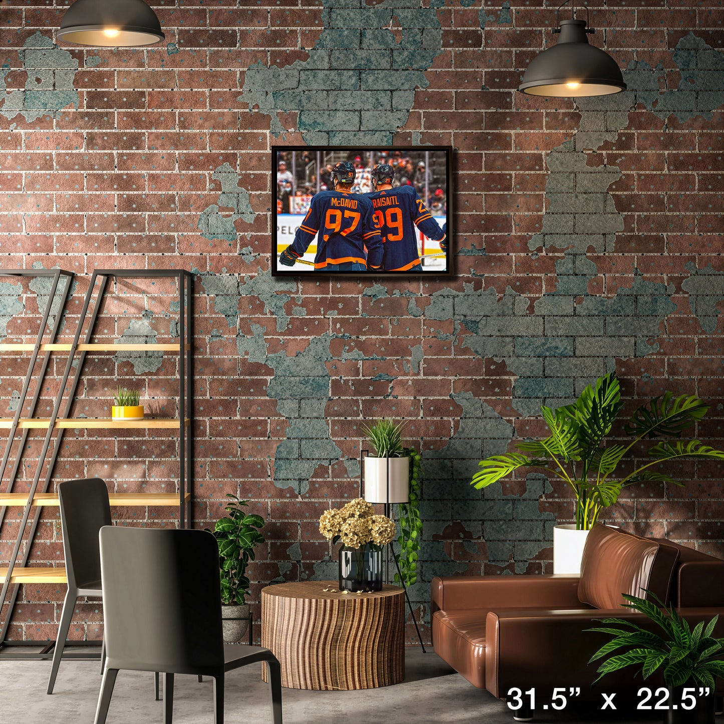 Connor McDavid and Leon Draisaitl 20x29 Framed Canvas Oilers Alternate Jersey Behind-H