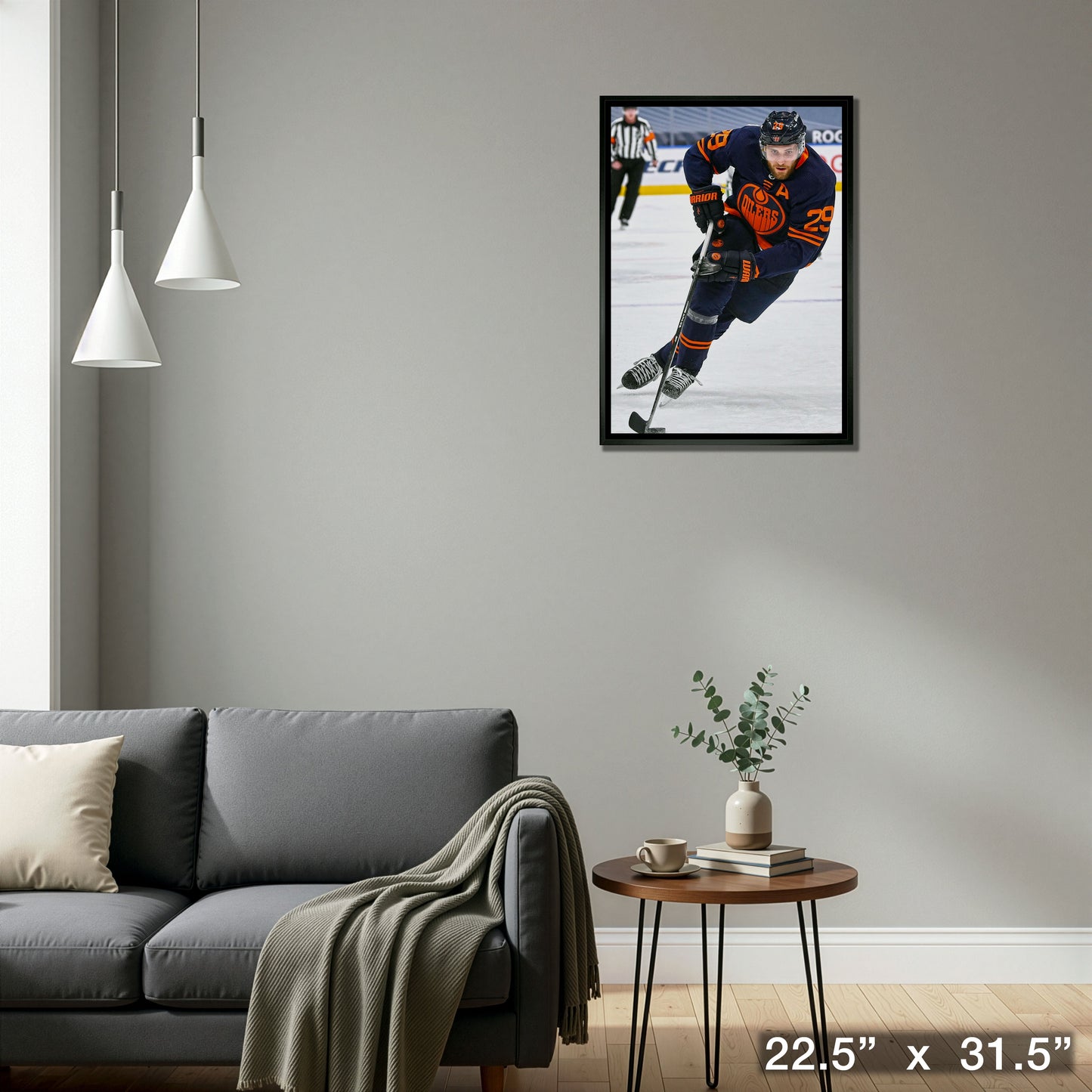 Leon Draisaitl Edmonton Oilers Framed 20x29 Skating with Puck Canvas