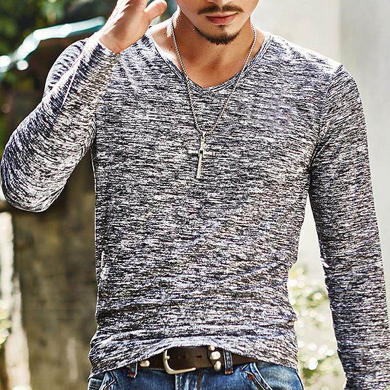 Long Sleeve T-Shirt Men Spring Autumn Fashion Round-Neck Slim Fit T-Shirt - Velora