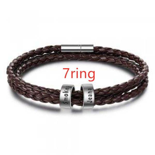 Personalized Mens Braided Genuine Leather Bracelet Stainless Steel Custom Beads Name Charm Bracelet For Men With Family Names - Velora