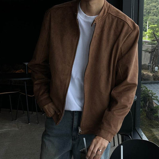 Brown Maillard Stand-up Collar Jacket - Velora