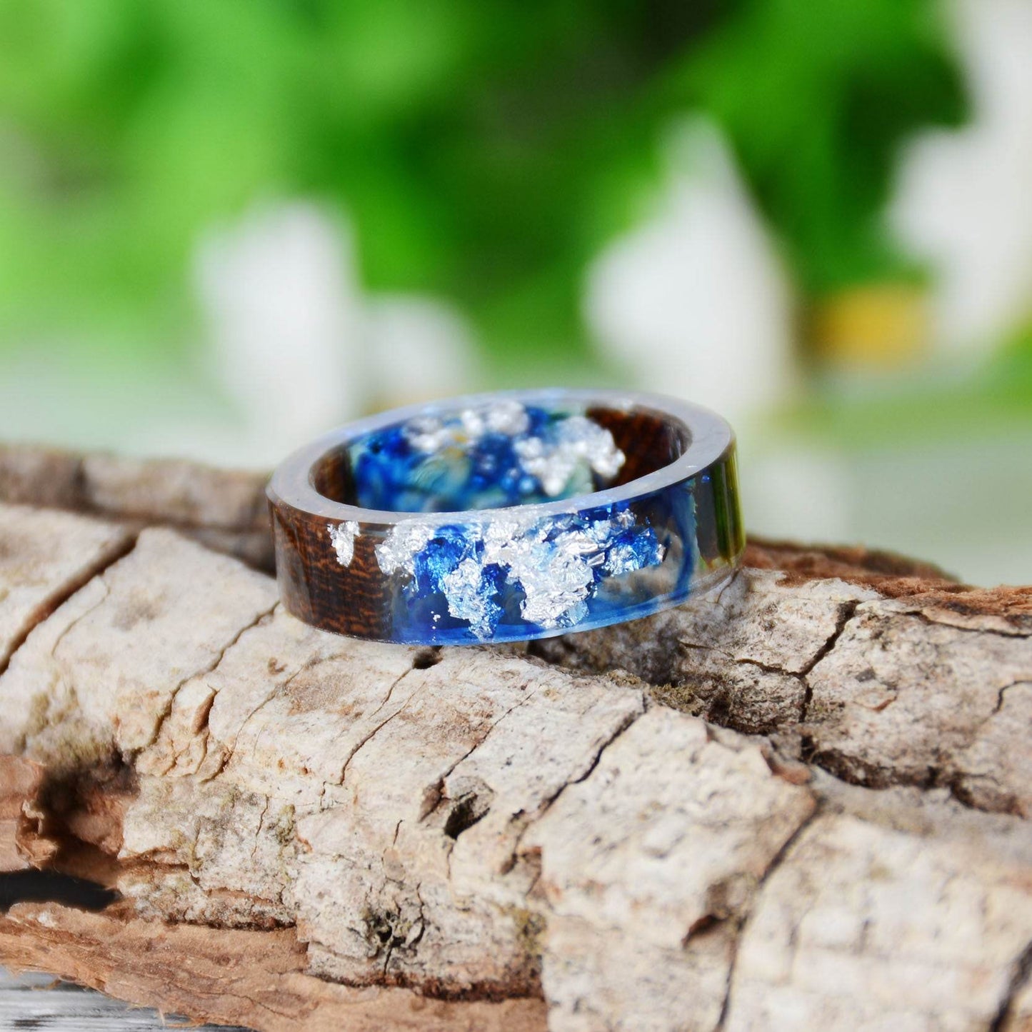 Handmade DIY romantic dry flower Real wood resin ring gold / silver paper inside ring women wedding party ring gifts for the lover - Velora