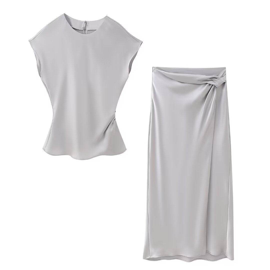 Women's Silk Satin Top Bow Tie Midi Dress - Velora