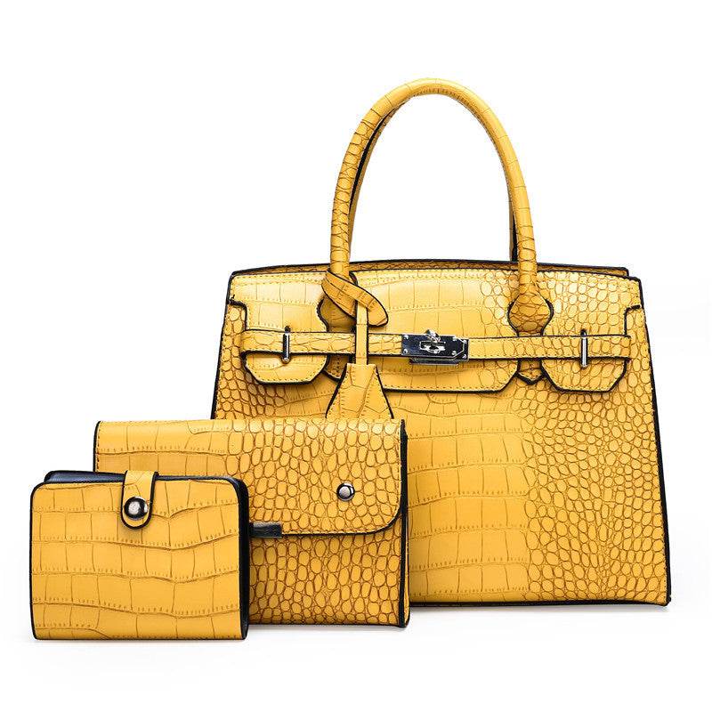 Crocodile Pattern New Fashion 3 in 1 cooperate Work leather Handbag - Velora