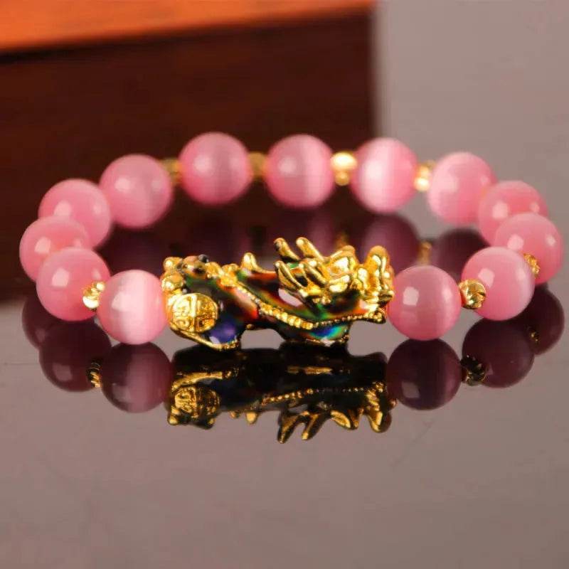 3D Gold Plated PiXiu Crystal Beaded Bracelet - Velora