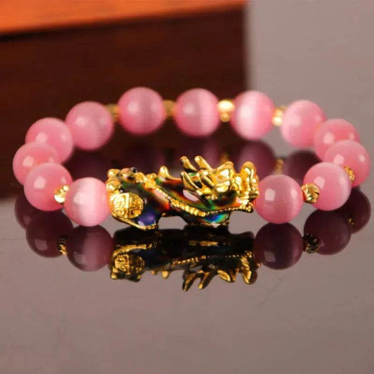 3D Gold Plated PiXiu Crystal Beaded Bracelet - Velora
