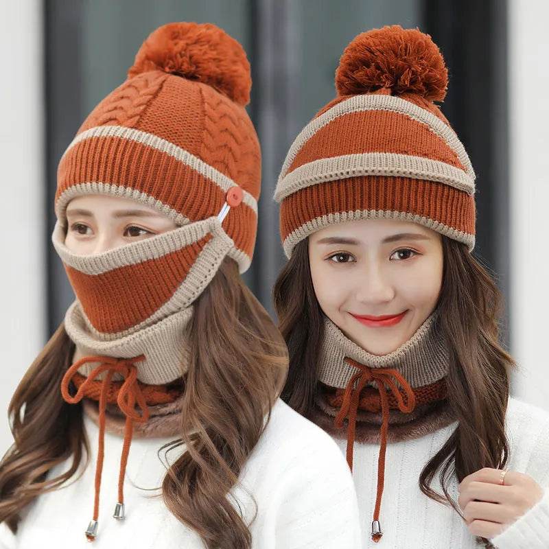 Winter Hat For Women 3pcs Knitted Beanie Hat Scarf Set Warm Hat - Velora