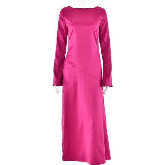 Trendy Long-sleeve Stitching Satin Formal Dress - Velora