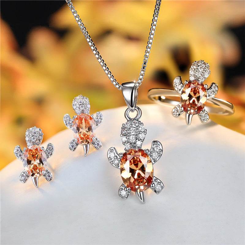 Fashion Oval Zircon Pendant Turtle Shape Necklaces With Rainbow Stone Multicolor Animal Necklace Jewelry For Woman And Children - Velora