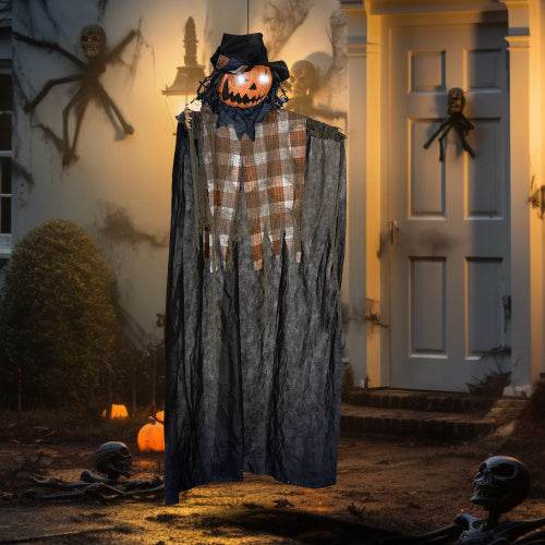 HOMCOM 6 Life Size Halloween Hanging Pumpkin Ghost Decoration, Light-up Eyes And Creepy Talking, Sound Activated Prop For Indoor Or Covered Outdoor Porch, Battery Operated - Velora