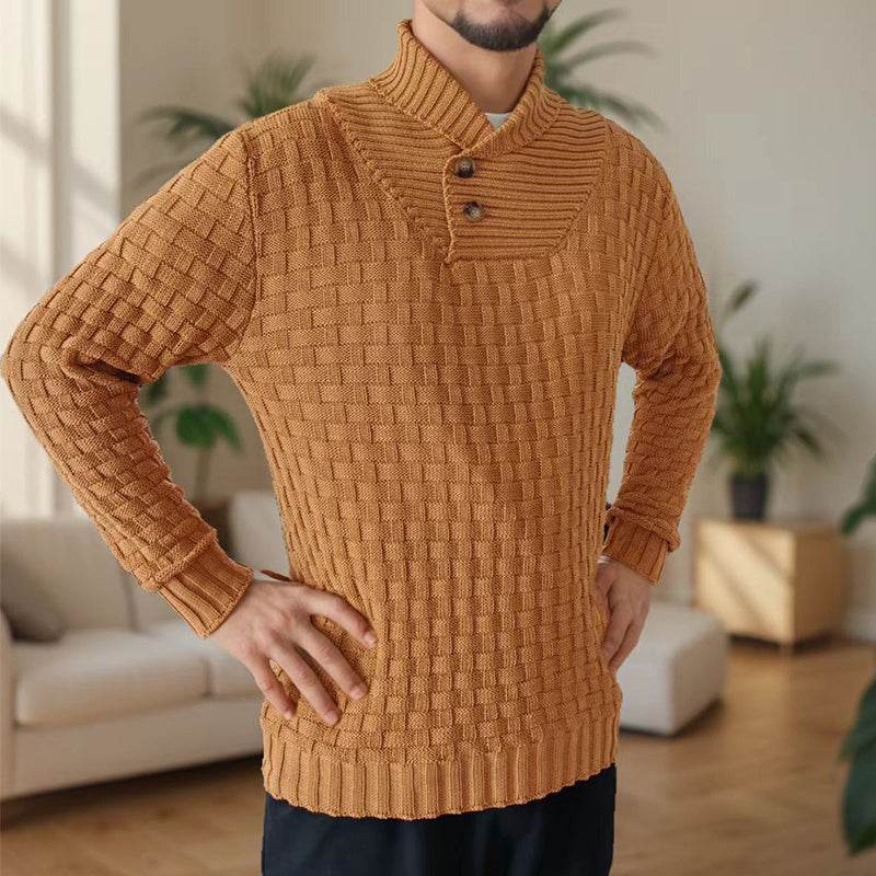 Men's Slim Turtleneck Sweater With Button Design Fashion Casual Solid Color Pullover Top Clothing - Velora