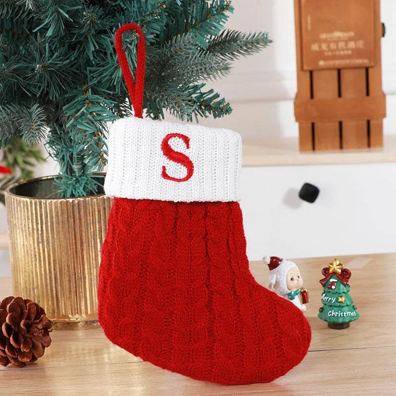 Cute Letters Christmas Stockings Decorative Creative Tree Pendant Wool Knitted Socks - Velora