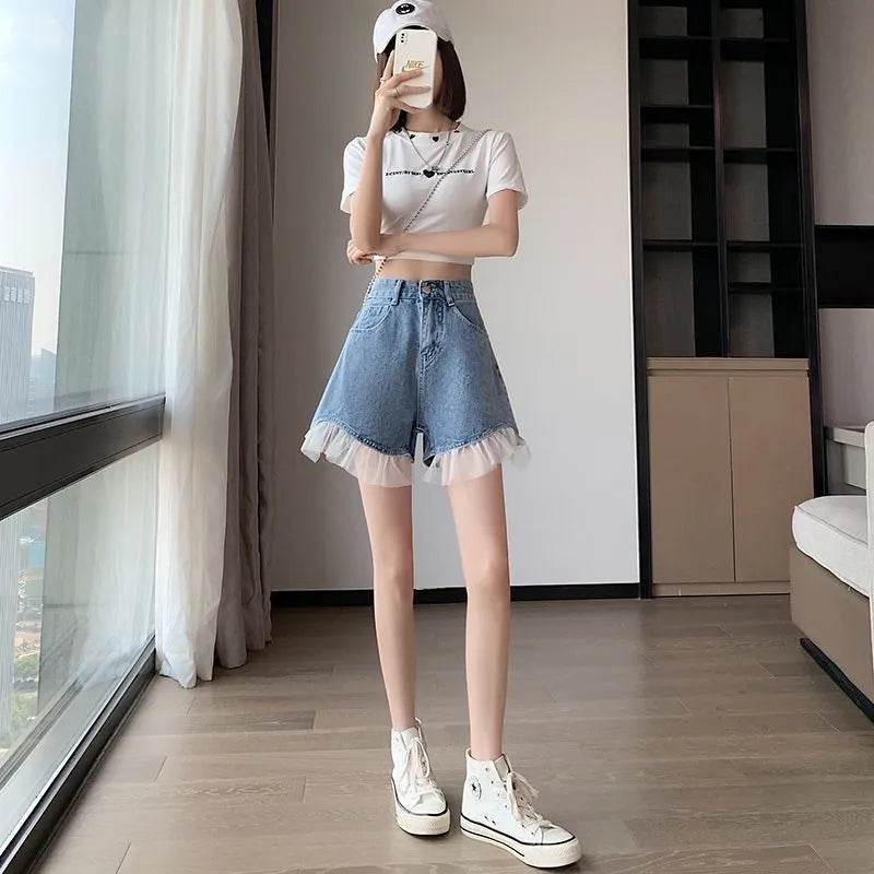 High Waist Design Denim Shorts For Women - Velora